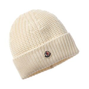 Moncler Logo Wool Beanie, White